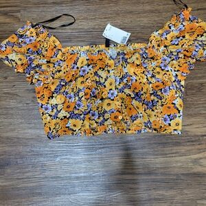 H&M Floral Crop Top - Orange and Purple